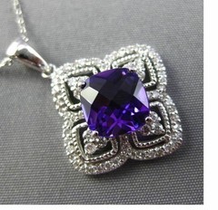 ESTATE 2.46CT DIAMOND & AMETHYST 14K WHITE GOLD SQUARE FILIGREE FLOATING PENDANT