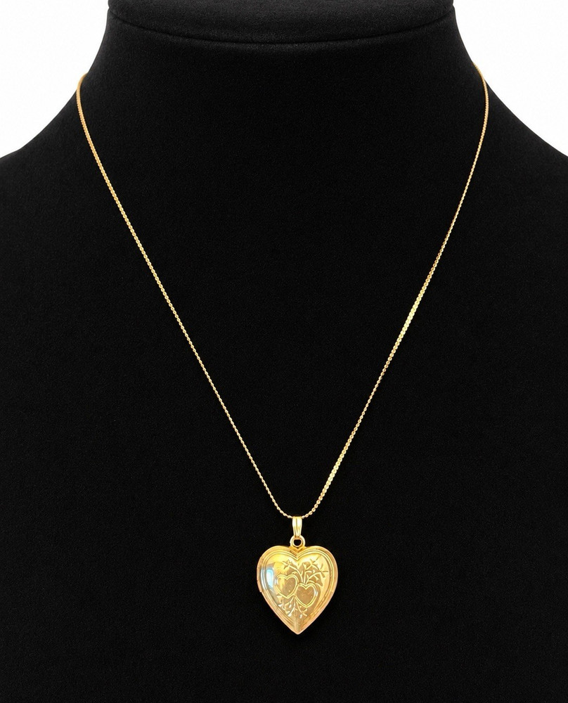 Vintage Double Heart Photo Locket Necklace (c. 1980s–1990s)