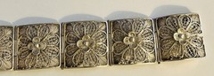 Antique Victorian 7 Panel Bracelet 800 Silver 1.4 Oz Floral Filigree Box Clasp
