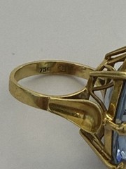 CARL F. BUCHERER 18K YELLOW GOLD BLUE TOPAZ LARGE COCKTAIL ESTATE RING SZ. 5.25