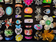 Lot of 100 Rings Retro Glass Rhinestone 1960s 1970s Vintage Groovy Boho Fun