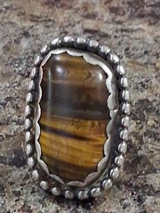 Vintage Chunky 925 Sterling Silver Tiger’s Eye Statement Ring Heavy12.9g Size6.5