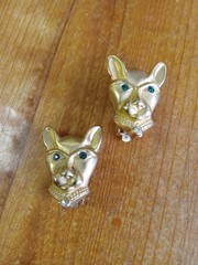 Vintage Jackie Collins Panther Cat Green Eyes Clip On Stud Earrings
