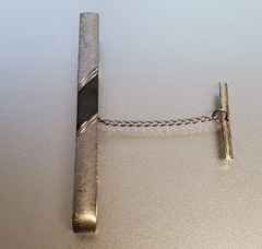 925 Tie Clip 2.5in Sterling Silver 8g Two Tone Gray Engine Turn Chain Bar Estate