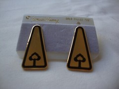 VINTAGE 1970s SAMUEL HUANG DESIGNER CLOISONNE RETRO ABSTRACT BLACK STUD EARRINGS
