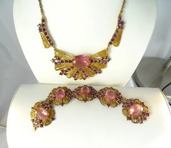 Antique Czech Amethyst Rose Glass Art Nouveau Art Deco GP Necklace Bracelet SET