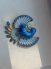 NORWAY DAVID ANDERSEN BIRD OF PARADISE BROOCH PIN STERLING BLUE ENAMEL