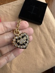 VTG Nina Ricci Gold Plated Heart Pendant Necklace Black Clear Crystal NWT NOS