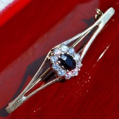 14k yellow gold 0.80ct sapphire, topaz pin brooch heated vintage 3.20gr N3810