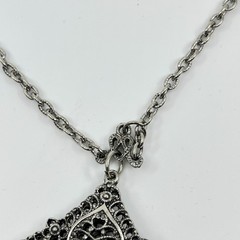 Vintage Retro Silver Tone Filigree Square Pendant Necklace Ornate Boho Style