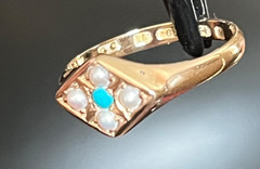 1873 Victorian Turquoise Seed Pearl 15k Gold Ring Birmingham Size 6.5+/- not 14k