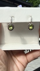 VTG FAS 925 Silver Earrings W/ Faceted Oval Cut Peridot Gemstone & Beaded Edge