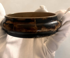 Vintage Natural Horn Bangle Bracelet Brass Lined Segmented Tortoise Pattern Wide