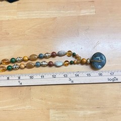 Vintage Earth Tone Mixed Stone Beaded Statement Necklace with Large Pendant