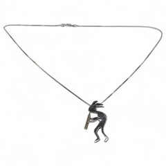 Sterling Silver 925 and 14KT Gold Kokopelli Pendant with Box Chain Necklace