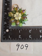 Green Crystal Floral Pendant Double Sided Statement Rhinestone Cluster Gold Tone
