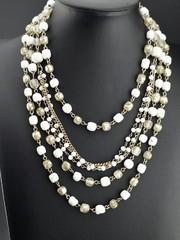 Vintage W Germany Milk Glass Faux Pearl Multi Strand Statement Necklace 90g…