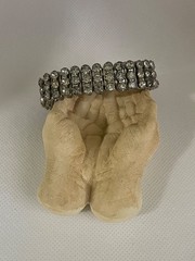 Vintage ^ 3-Row Clear Rhinestone Expansion Stretch Bracelet in Silver Tone