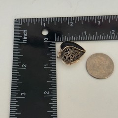 Vintage Sterling Silver Black Onyx Marcasite Floral Puffy Heart Locket Pendant