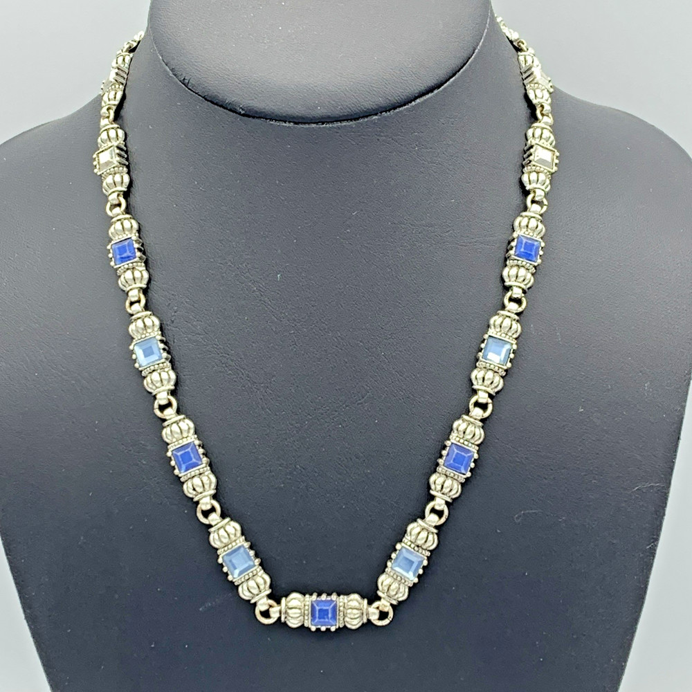 Avon 16-18 inch Silver Tone Blue Crystal Necklace 4-320