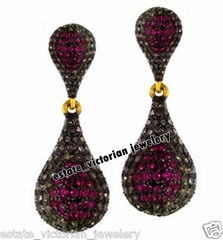 Victorian 2.59ctw Rose Cut Diamond Ruby Studded Silver Gorgeous Earring Jewelry