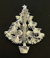 Vintage Christmas Tree Silver Tone Multicolor Rhinestone Pin/Brooch-2″
