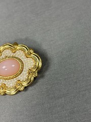 Vtg Avon Pink Cabochon Gold Tone Faux Pearl Flower Floral Brooch Pin Victorian