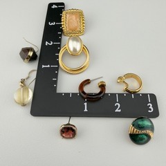 Vintage Pierced Earring Lot Gold Tone Enamel Hoop Drop Stud Dangle