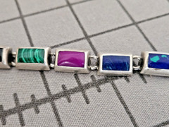 Vintage Mexico Sterling Bracelet Semi-Precious Stones Malachite Lapis Lazuli