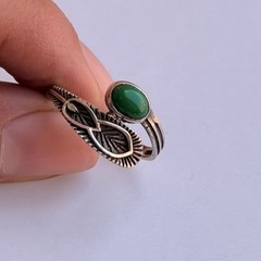 Ancient Vintage Victorian Sterling Silver Ring Engraved Green Jade Size 10