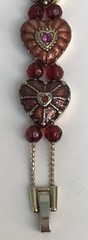 VIntage Monet Heart Bracelet Double Chain Strung Red Beads Bronze Hearts