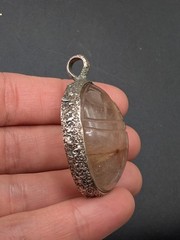 Sterling Silver Rutilated Quartz Carved Scarab Beetle Egyptian Revival Pendant