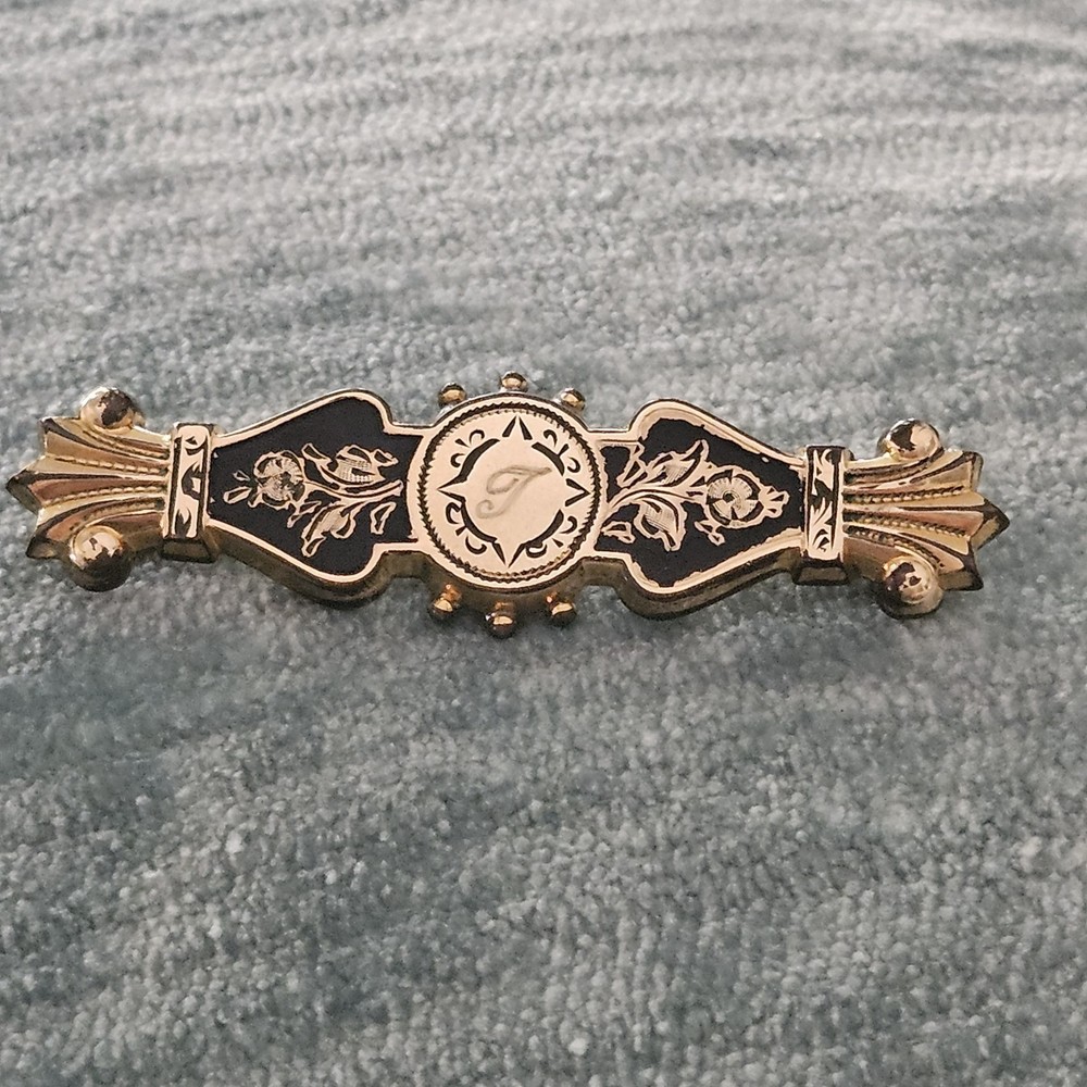 ‘Gold Top’ 10K Gold Filled GF Victorian Collar Bar Pin Brooch VTG Signed FM CO.