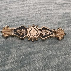 ‘Gold Top’ 10K Gold Filled GF Victorian Collar Bar Pin Brooch VTG Signed FM CO.