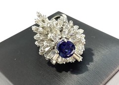 18K White Gold 5.90ctw Oval Blue Sapphire & Tapered Baguette Diamond Ring