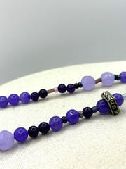 Purple Glass And Silver Metal Charms Art Deco Beaded Necklace 24 Inch