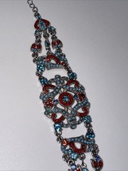 VCLM Victorian Style Silver Tone Bracelet, Blue Turquoise Coral Colors