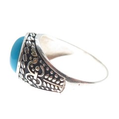 925 Sterling Silver Vintage Sleeping Beauty Turquoise Gem Ethnic Ring Size 11.25