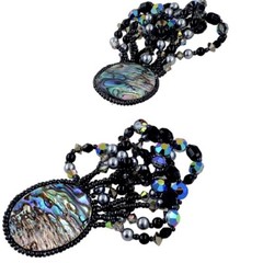 Vintage Peacock Abalone Shell Aurora Borealis Crystal French Jet Bead Earrings