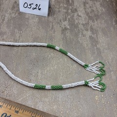 Vtg Seed Bead Leather Necklace Medallion Native American Green White 30 In