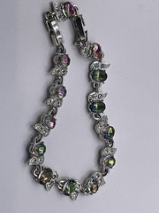 Vintage Watermelon Rhinestone Bracelet Silver Tone Variable Size