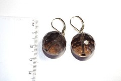 14K Gem Quality Micro Faceted Smokey Topaz Large Ball Earrings