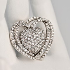 Original Vintage Sterling Siilver Zirconia Moissanite Gemstone Pave Heart Ring