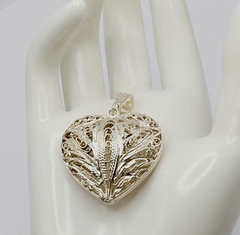 Heart Open Metal Southwestern Style Silver Plated Filigree Puffy Puffed Pendant