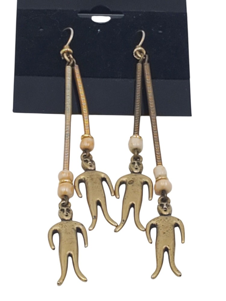 VTG Rare Figural Person Art Deco Artisan Handmade Hook Dangle Pierced Earrings