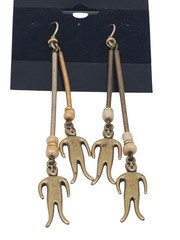 VTG Rare Figural Person Art Deco Artisan Handmade Hook Dangle Pierced Earrings