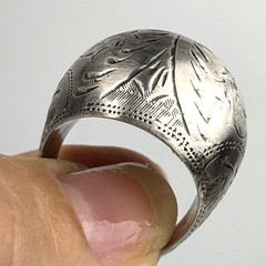Vintage Sterling Silver 925 Oxidized Boho Etched Wide Round Domed Ring Size 7.75