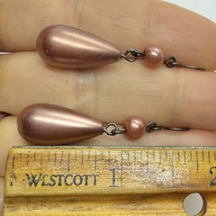 Vtg Brown Glass Pearl Teardrop Dangle Earrings Hook