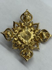 Joan Rivers Gold Tone Jeweled Cabochon Maltese Cross Statement Brooch Pin