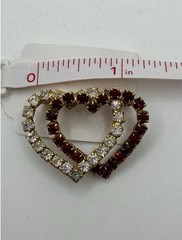 Vintage Red & Clear Crystal Rhinestone Prong Set Dual Heart PinInactive